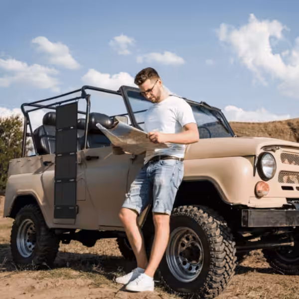 EcoFlow 45W opvouwbaar zonnepaneel uitgevouwen in buitenomgeving