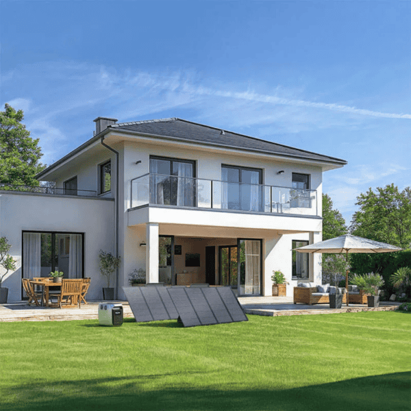 EcoFlow DELTA 3 powerstation aangesloten op opvouwbare zonnepanelen tijdens buitensituatie voor duurzame energievoorziening.