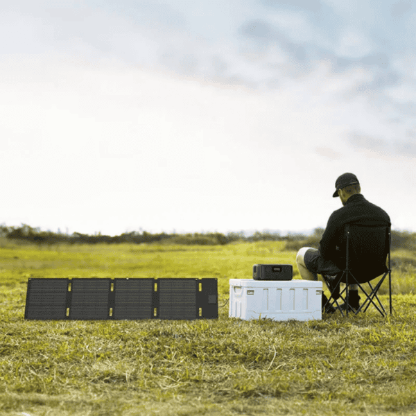 EcoFlow UPS bundel aangesloten tijdens kamperen in de natuur