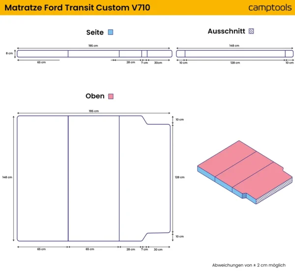 CampTools Vouwmatras Ford Transit Custom V710 productfoto 8