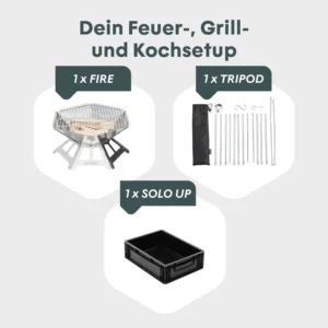 BOXIO FIRE BUNDLE vuurschaal met grill en driepoot in Eurobox